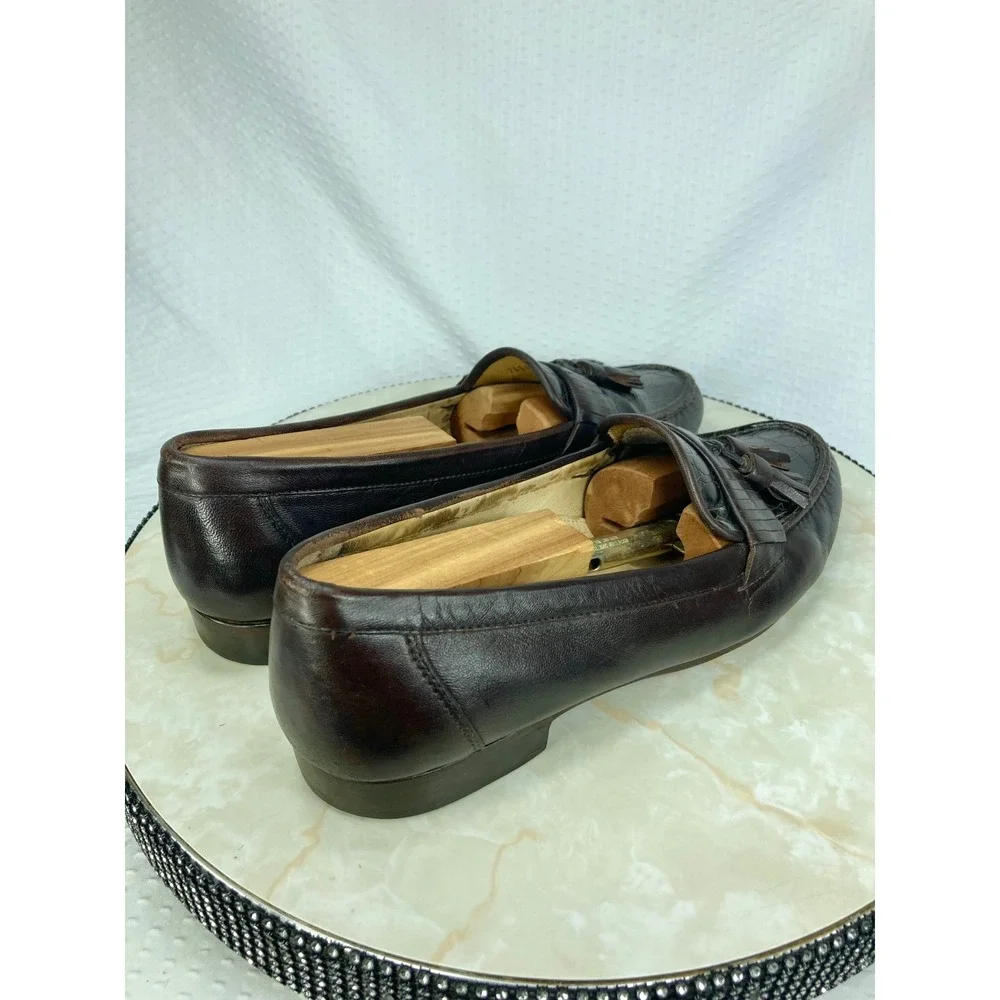 Bostonian Italian Leather Tassel Kiltie Loafers Mens 9 Brown Croc Embossed Shoes